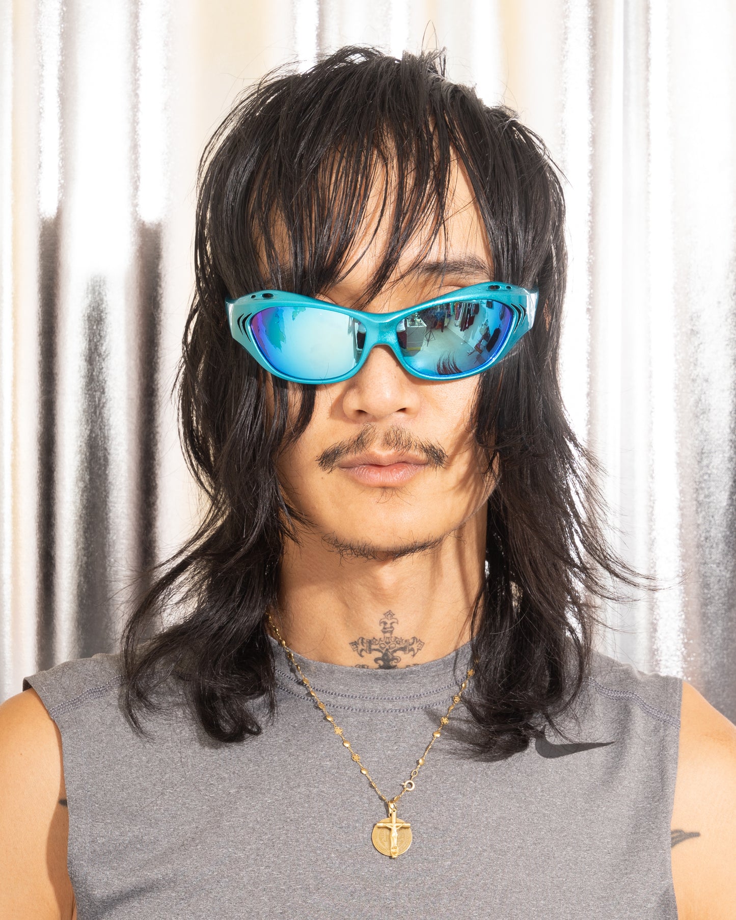 TURQUOISE VORTEX WRAP SUNGLASSES