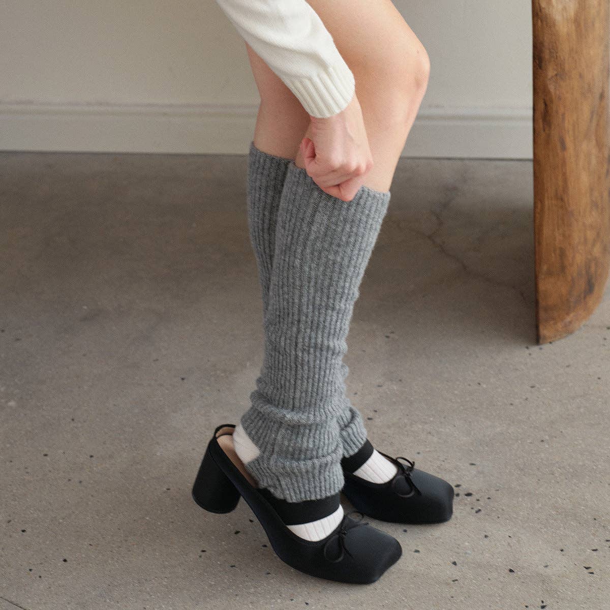 WOOL KNIT BALLET SOCKS - GREY