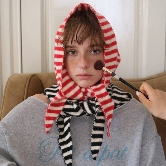 Striped Wool Triangle Scarf for Women - Soft and Cozy: Red and White / 110 x 40 cm