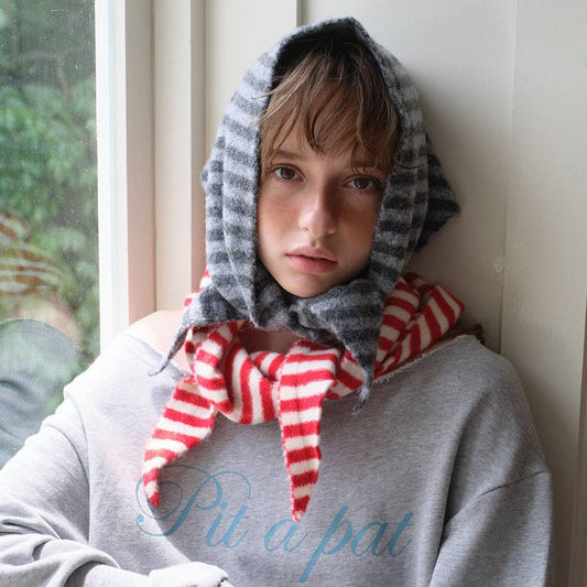 Striped Wool Triangle Scarf for Women - Soft and Cozy: Red and White / 110 x 40 cm