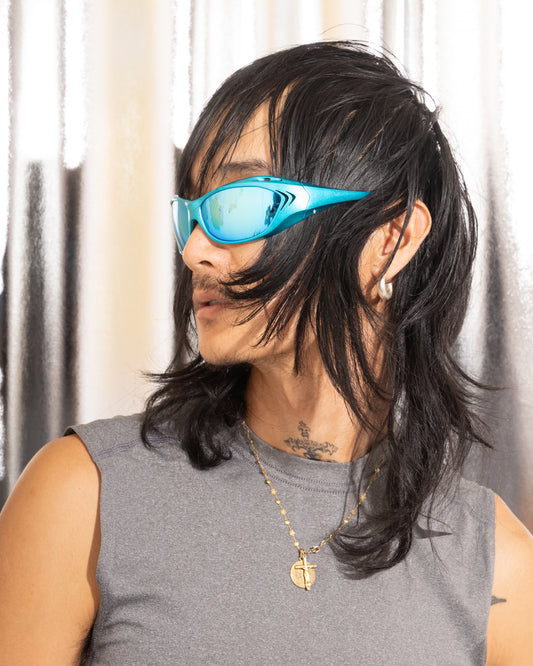 TURQUOISE VORTEX WRAP SUNGLASSES