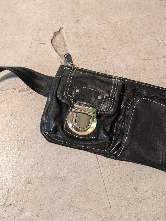 GENUINE LEATHER BELT BAG - BLACK