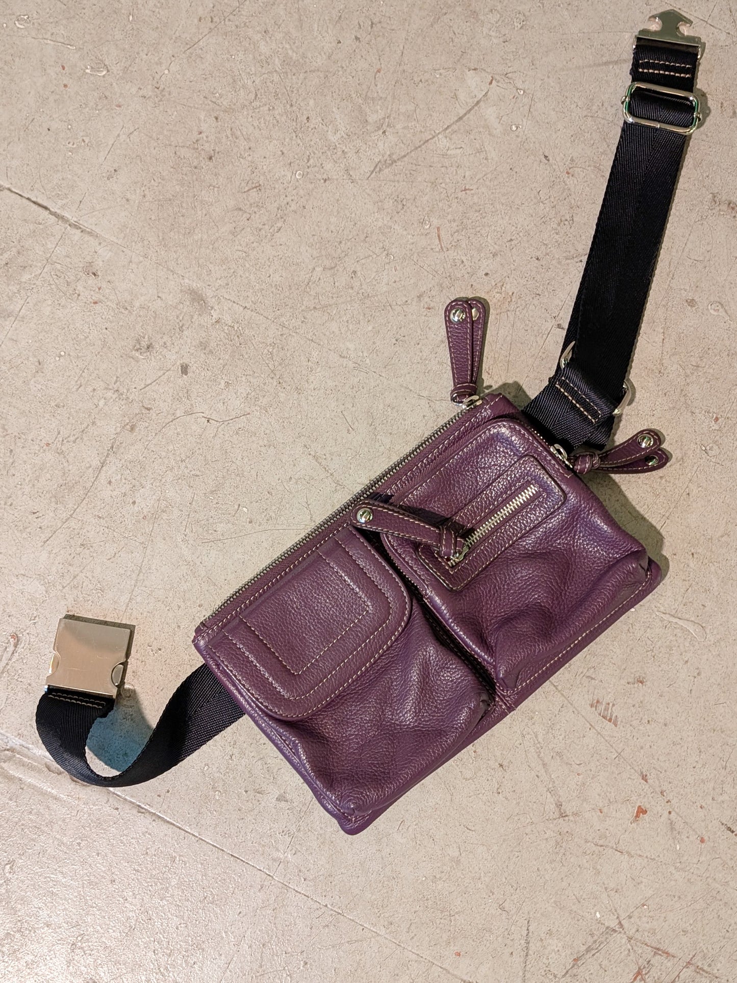 GENUINE LEATHER BELT BAG - EGGPLANT