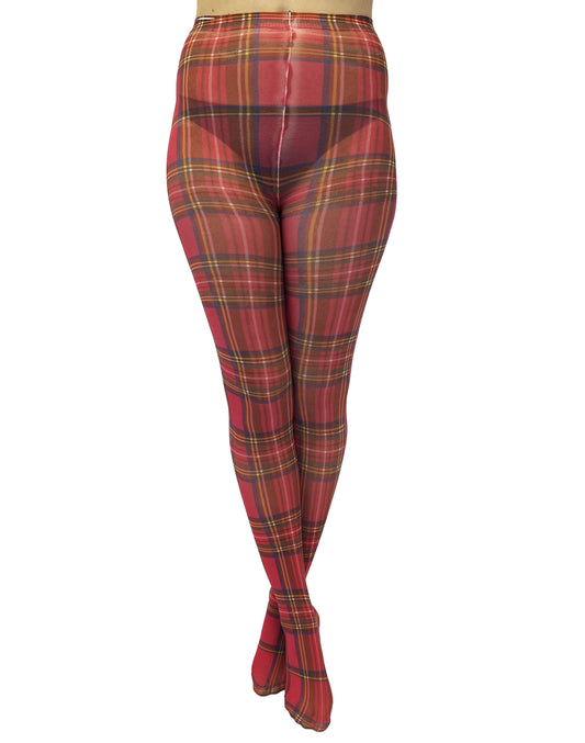 ORIGINAL RED TARTAN PRINTED TIGHTS : (SM-MED)