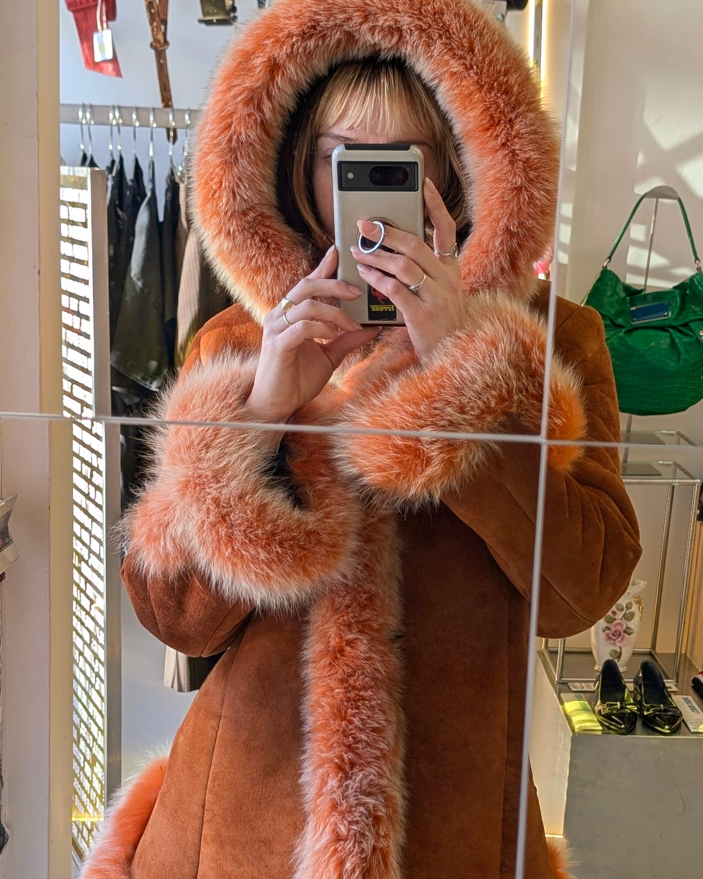 FUR TRIMMED SHEARLING JACKET - PHEONIX - (XS-S PETITE)